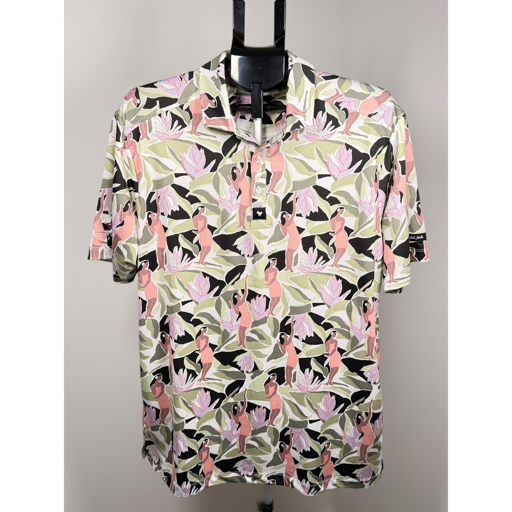 Bad Birdie Men XL Hula Girl Tropical Golf Polo Cowboys Golf Club Pink Green